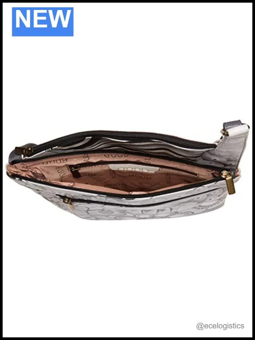 Hand-Painted Leather Crossbody Bag with Zippered Pockets